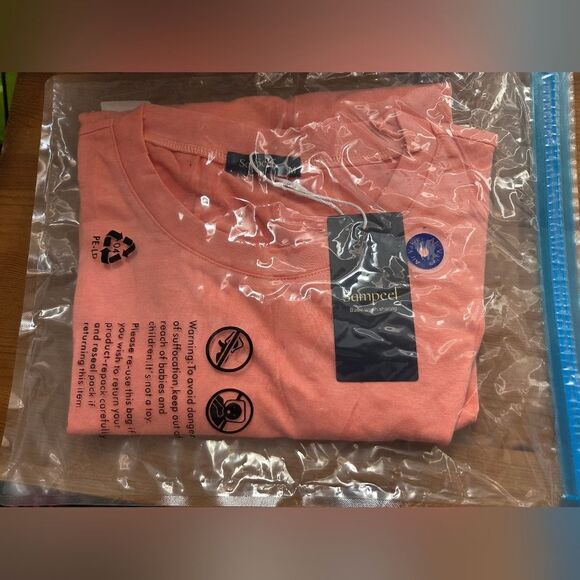 NEW Coral Pink Ruched T-shirt Top Lightweight Basic Neutral Salmon Peach Medium - Picture 4 of 5